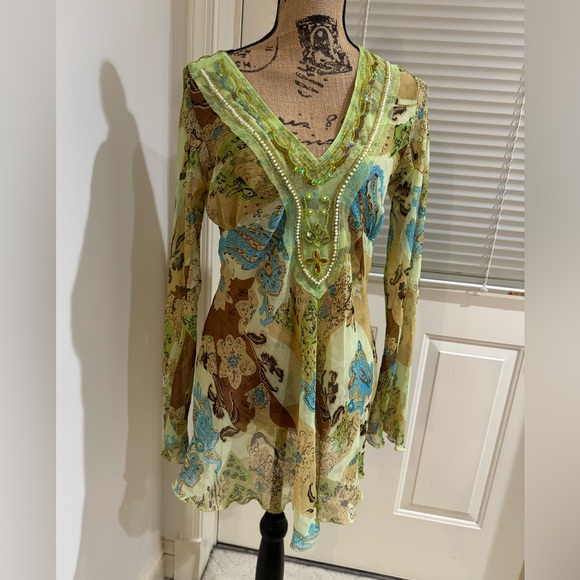 song Rain Tops - Song Rain stunning sheer top bedazzled size L